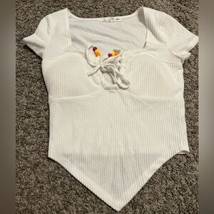 Fashion nova small white crop top with beads - perfect for summer!